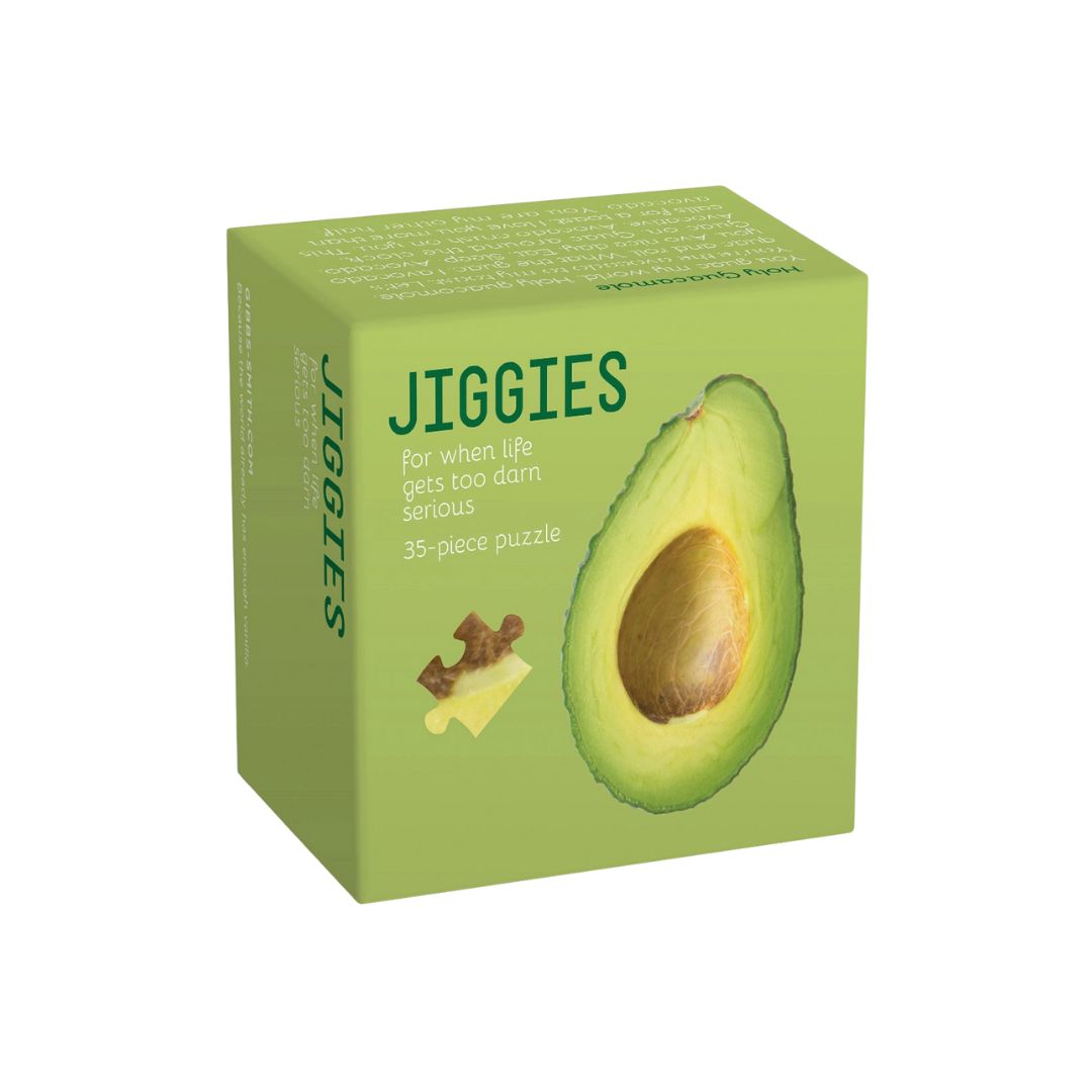 Jiggies Avocado Puzzle – A quirky, 35-piece avocado-shaped mini puzzle for fun-loving guacamole enthusiasts.