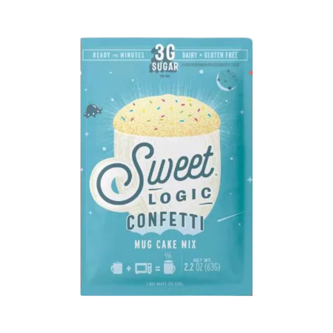 Sweet Logic Confetti Mug Cake – A keto-friendly, gluten-free vanilla mug cake with sugar-free sprinkles, ready in minutes.