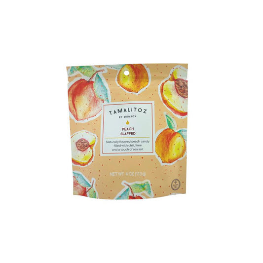 Peach Slapped Tamalitoz – A handcrafted sweet & spicy ribbon candy with juicy peach flavor and a bold chili-lime kick. Gluten-free, allergen-free & naturally colored.